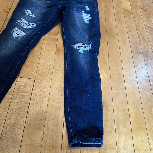 Maurices Everflex High Rise Jeans Women’s Size 0 X-Short Dark Wash Distressed - Picture 7 of 10